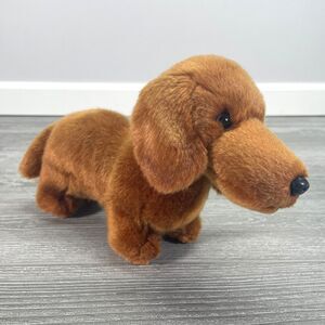 2012 Demdaco Nat and Jules Dachshund 10" Plush Brown Dog Stuffed Animal Toy